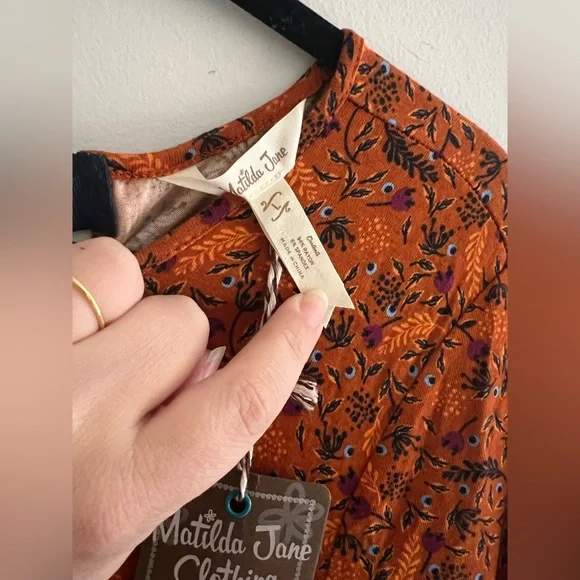 Matilda Jane Floral Tiered Babydoll Top Large Burnt Orange Tie Back - Picture 2 of 4